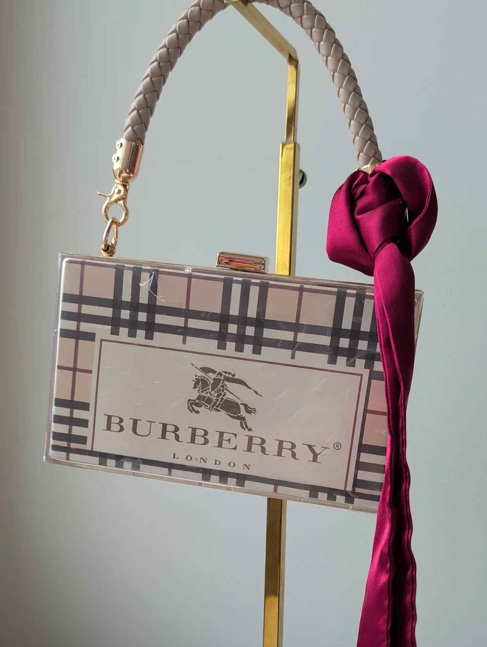 Upcycled Burberry Plaid Acrylic Box Clutch